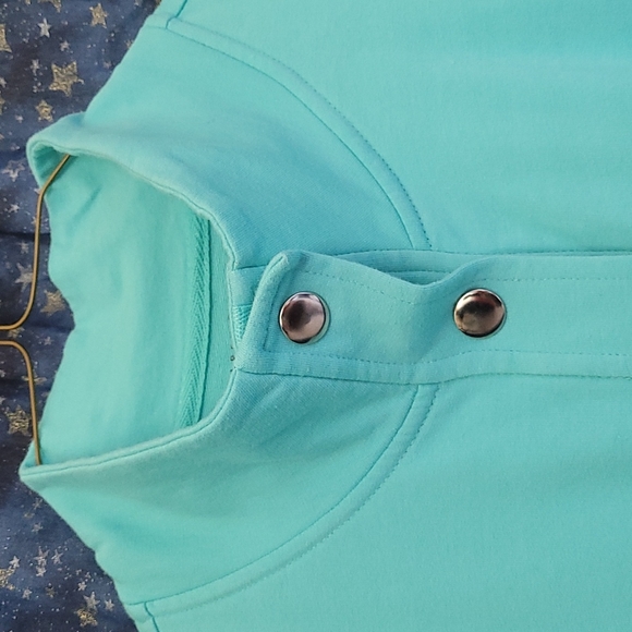[EUC] Karen Scott Sport Aqua-Teal Snap-down Polo Jacket w/ Tab Sleeves & Pockets - Picture 3 of 12